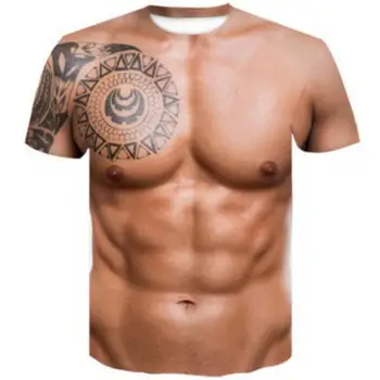 2021 Лятна мъжки t-shirt тениска за cosplay, Фитнес мускули, Къс Ръкав, 3D Печат, Мъжки t-shirt, Модерен, Готин, Мускулест мъж с татуировки
