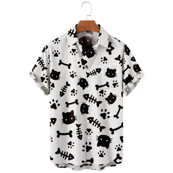 2022 нов мъжки ежедневни дишаща топ с къс ръкав, модерна мъжка риза с ревера, Хавай с плажни коте