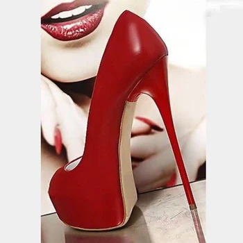 2023 Нови Червени Дамски Сандали на висок ток и платформа, Модни дамски обувки-лодка за стриптийз с отворени пръсти за нощен клуб, Чубрица Сватбени обувки, Размер 42
