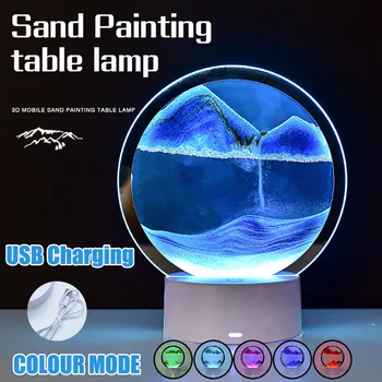 3D Цветна движещ Се Пясък Картина Живопис на Пясъчен Часовник Пясъчен Пейзаж Led Настолна Лампа В Движение Дисплей Плаващите Пясъци Живопис Лампа Арт Декор