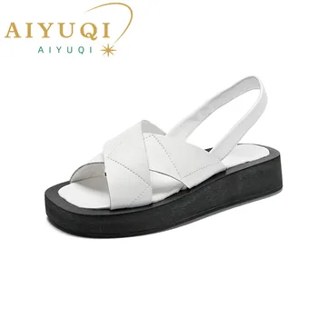 AIYUQ/дамски Плажни Сандали На равна подметка с Голям Размер, Ежедневни Дамски Летни Обувки, Бели Модни Дамски Сандали с отворени пръсти