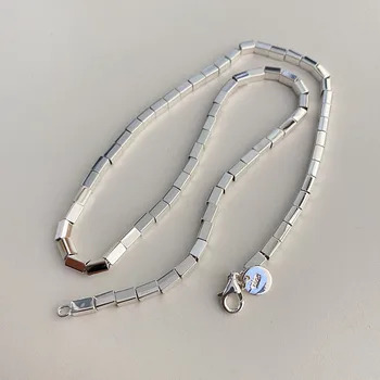 ANENJERY Сребърен Цвят Малката Квадратна Тръба Колие за Жени Ключицата Верига Колиета Вечерни Бижута Подаръци на Нова
