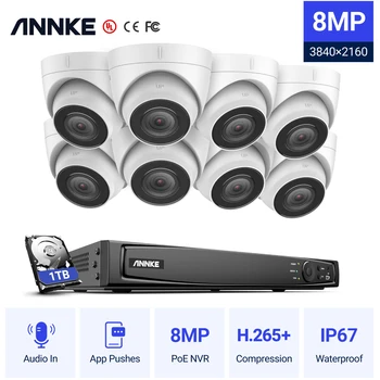 ANNKE 16CH 4K Ultra HD POE Мрежова Система за видео наблюдение 8MP H. 265 + NVR С 8 бр 8-Мегапикселова Всепогодная IP камера Комплект за Видеонаблюдение