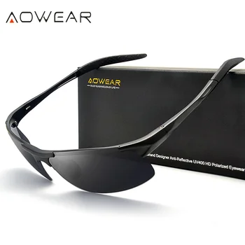 AOWEAR Алуминиеви Улични Луксозни Слънчеви Очила Мъжки Поляризирани Очила Без Рамки В Спортен Стил за Мъже HD UV400 Очила За Шофиране, Очила