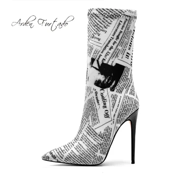 Arden Фуртадо/ Демисезонные женски полусапожки на висок ток с остър пръсти, Модни новини обувки, Големи Размери, Къса обувки и без закопчалка