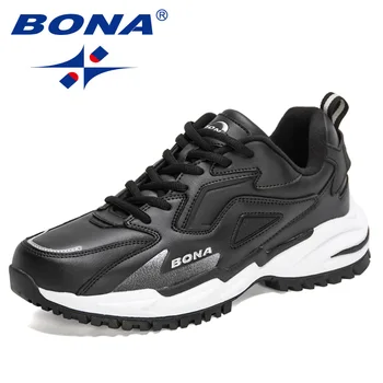 BONA 2022 Нови Дизайнерски Екшън Кожени Окото Маратонки За Бягане за Мъже, Спортни Обувки Леки Маратонки за Мъже, Спортни Обувки За Тренировки