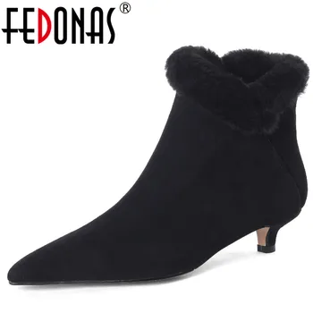 FEDONAS/есен-зима Елегантни дамски Ботильоны с остри пръсти на Тънък ток, Офис женски Модел вечерни детски Велур и кожени обувки, дамски обувки