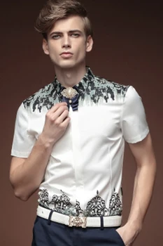 FanZhuan Fanzhuan Безплатна Доставка, Нова мода ежедневни мъжки ежедневни риза с яка, на тънка лятна риза с къс ръкав 15347 в Продажба