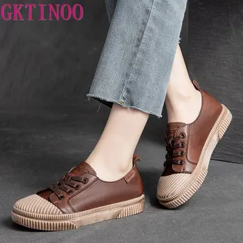 GKTINOO/Дамски Маратонки; Пролетно обувки; Сандали от естествена кожа, дантела; Новост 2022 г.; Универсални Маратонки ръчно изработени в Платформата