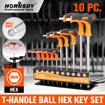 HORUSDY - Нов набор от шестоъгълни ключове CR-V с отточна край с Т-образна дръжка 10шт