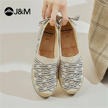 J&M/женски espadrilles, дамски обувки в рибарски стил, парусиновая обувки на плоска подметка с кръгло бомбе, летни сандали без закопчалка на платформата, Zapatillas Mujer Sapatos