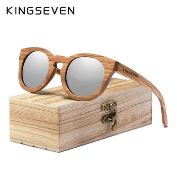 KINGSEVEN Нови Слънчеви Очила От Естествено Дърво, Пълна Дограма, 100% Ръчна изработка, Поляризирани Лещи С Огледално Покритие UV400, Аксесоари За Очила