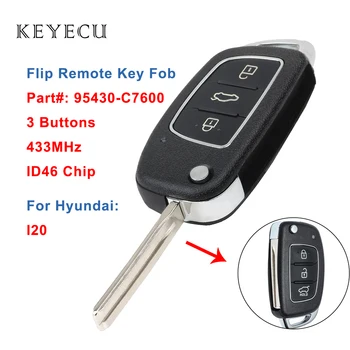 Keyecu Флип Дистанционно ключодържател 3 бутона 433 Mhz ID46 Чип за Hyundai I20 2014 2015 2016 P/N: 95430-C7600, Модел: RKE-4F22