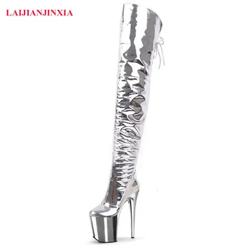 LAIJIANJINXIA/Нови пикантни клубни обувки на висок ток 20 см, модерни обувки за танци на един стълб, ботуши над коляното, женски мотоциклетни ботуши