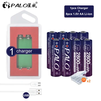 Palo 1,5 AA Литиева Акумулаторна Батерия от 1,5 Литиево-йонни Батерии тип АА за детски Играчки, Помещение Часовници Светлина + 1,5 В USB Зарядно Устройство, Калъф