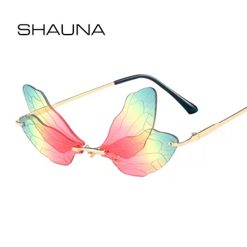 SHAUNA Уникални Слънчеви Очила С Крило от водни Кончета Дамска Мода Двойни Цветове Без Рамки Нюанси UV400