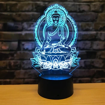 Sakyamuni 3D лека нощ LED Цветен Визуален Буда Лампа 16 Промяна на Цвета на Дистанционно Управление лампи за четене за Рожден Ден Подарък за Коледа