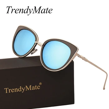 TrendyMate 2021 Сладко Котешко Око Модни Слънчеви Очила за Жени Елитен Марка Огледални Лещи слънчеви очила Óculos De Sol с Калъф 711