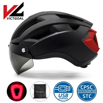 VICTGOAL Велосипеден Шлем със Сменяеми Магнитни Точки USB Акумулаторна Задна Светлина Велосипеден Шлем за Възрастни Мъже/Жени Размер M/L