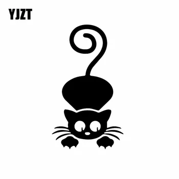 YJZT 8,7X15,1 см Сладък Котка Автомобили Стикер Vinyl Стикер На Прозореца на Колата Карикатура Забавен Интериор Коте Черно/Сребристо C24-1738