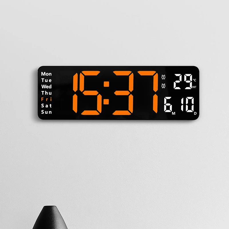 13 Инча Led Часовник Големи Дигитални Стенни Часовници Декорация На Дома, Дистанционно Управление На Температура, Време, Дата На Седмица Изключване На Захранването На Таймер С Памет Изображение 2