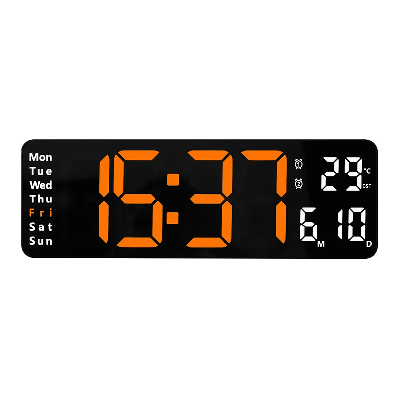 13 Инча Led Часовник Големи Дигитални Стенни Часовници Декорация На Дома, Дистанционно Управление На Температура, Време, Дата На Седмица Изключване На Захранването На Таймер С Памет Изображение 5