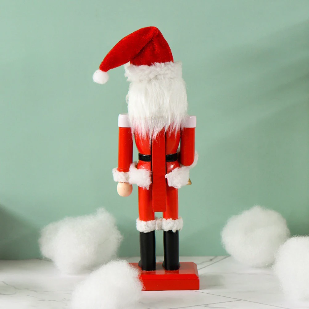 25 cm Червена Лешникотрошачката Дядо Коледа със Звънчета в Ръка Празнична Коледна Украса за Рафтове и Маси, Дървени Украшение Изображение 1