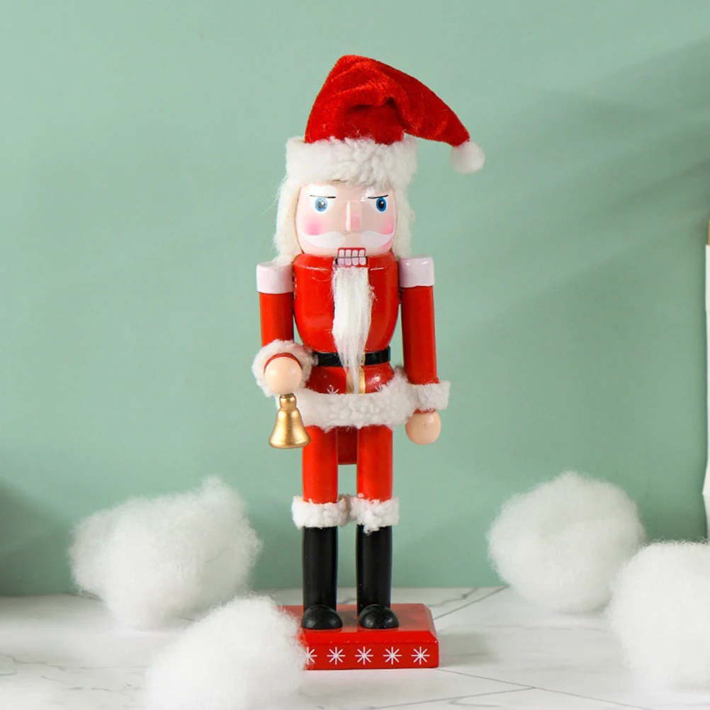 25 cm Червена Лешникотрошачката Дядо Коледа със Звънчета в Ръка Празнична Коледна Украса за Рафтове и Маси, Дървени Украшение Изображение 2