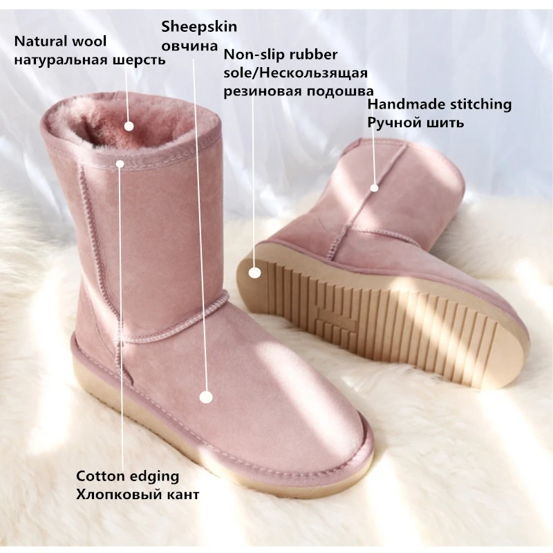 G & Zaco/ Луксозни дамски ботуши на овечьем меху, Класически обувки от естествена овча кожа, Зимни Обувки, кожени вълнена обувки, Дамски Зимни велурени обувки Изображение 1