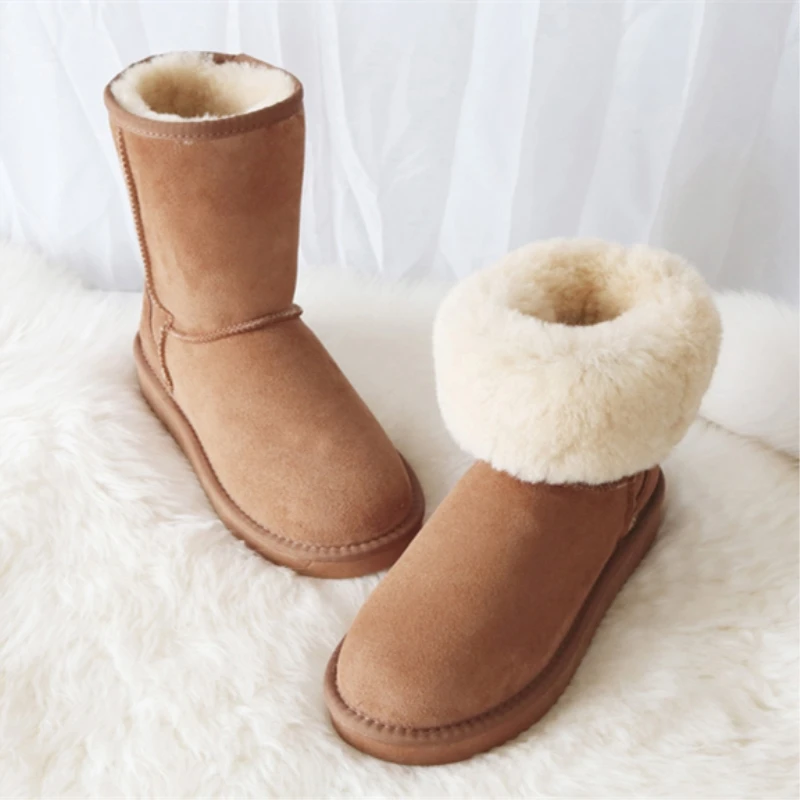 G & Zaco/ Луксозни дамски ботуши на овечьем меху, Класически обувки от естествена овча кожа, Зимни Обувки, кожени вълнена обувки, Дамски Зимни велурени обувки Изображение 2
