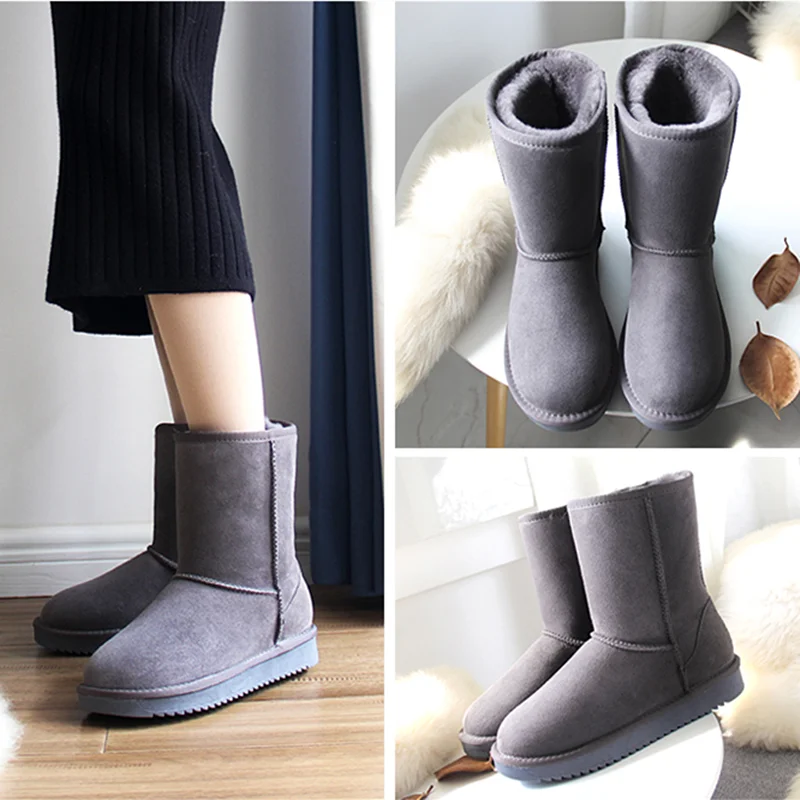 G & Zaco/ Луксозни дамски ботуши на овечьем меху, Класически обувки от естествена овча кожа, Зимни Обувки, кожени вълнена обувки, Дамски Зимни велурени обувки Изображение 3