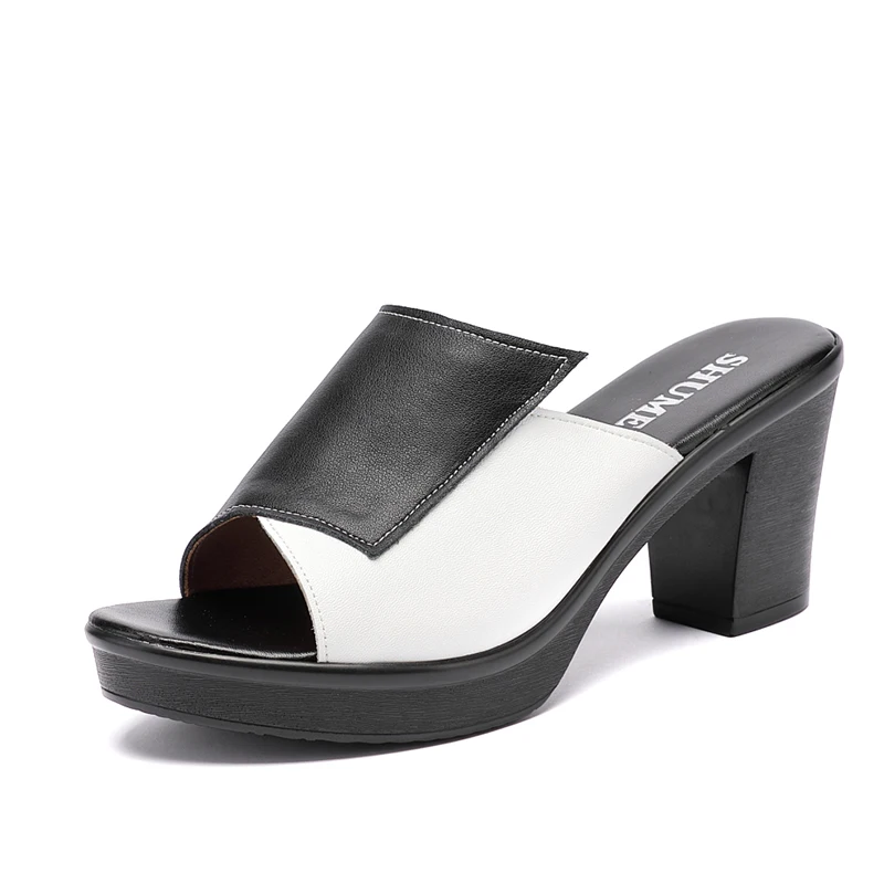 GKTINOO/дамски чехли; колекция 2022 г.; Дамски летни чехли; обувки от естествена кожа; Дамски Модни летни обувки на висок ток Изображение 1