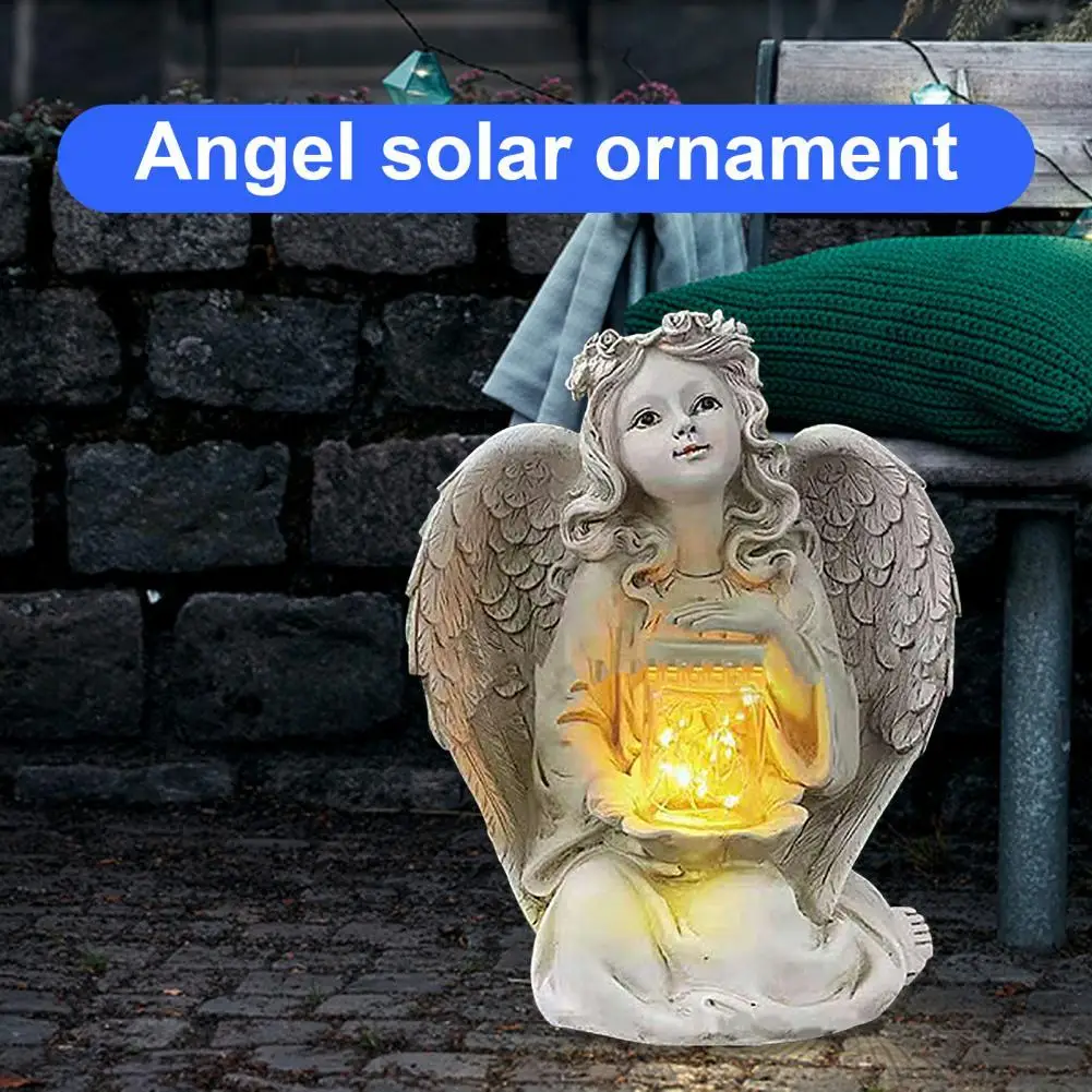 Led Статуята На Ангел-Пазител На Слънчевата Енергия Осветява Смола Античен Бяло Покритие Градински Ангел Момиче Скулптура Начало Декор Изображение 0