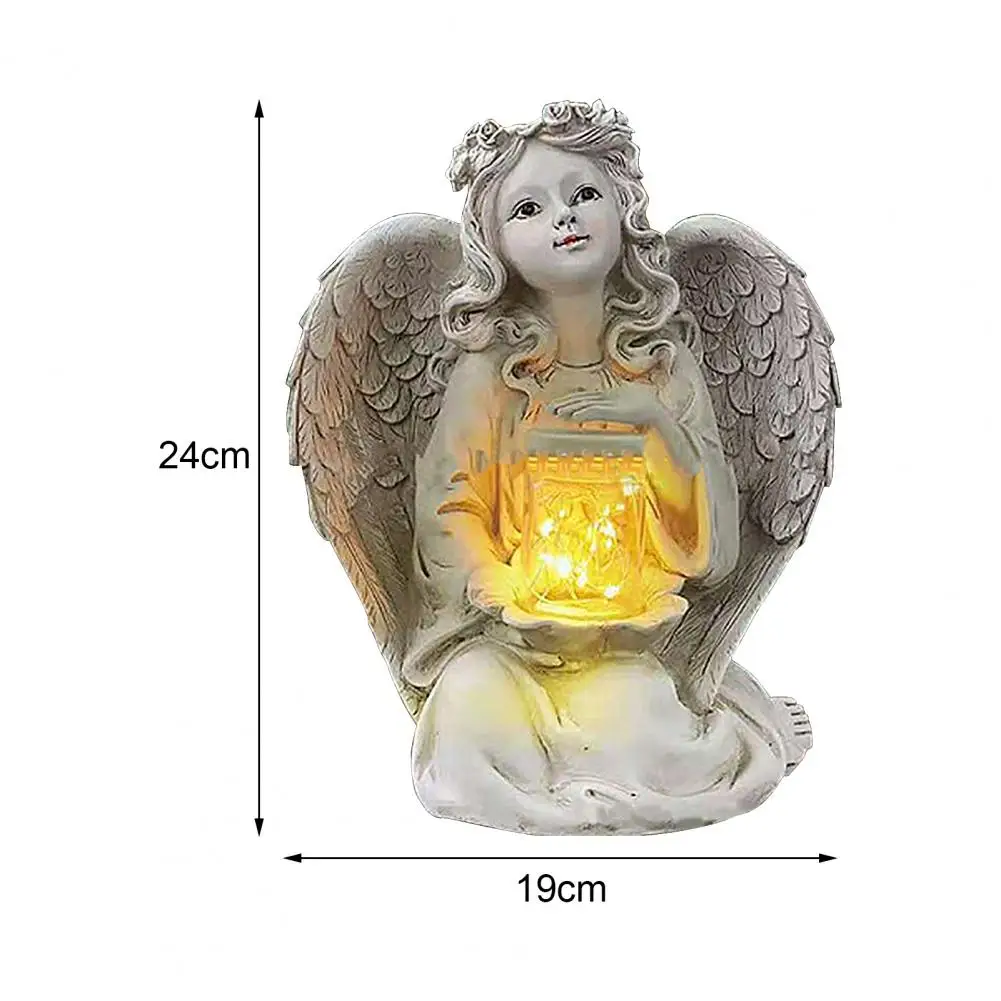 Led Статуята На Ангел-Пазител На Слънчевата Енергия Осветява Смола Античен Бяло Покритие Градински Ангел Момиче Скулптура Начало Декор Изображение 3
