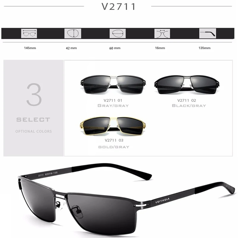 VEITHDIA 2020 Мъжки Слънчеви Очила Polarized UV400 Лещи Слънчеви Очила Правоъгълни Очила От Неръждаема Стомана Аксесоари За Очила За Мъже Изображение 4