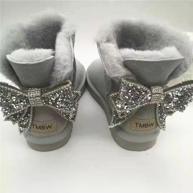 Блестящ Лък 2022, Красиви Дамски Зимни Обувки от 100% естествена агнешка кожа, Дамски Обувки в насипно състояние меху, Топли, вълнени, Зимни Обувки Изображение 0
