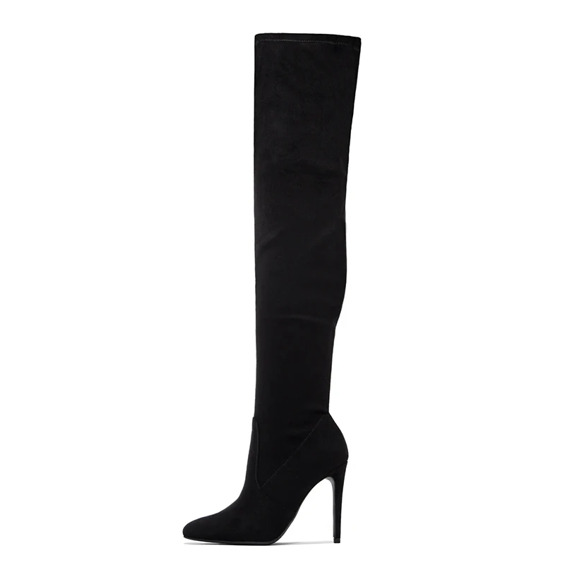 Дамски пикантен дамски ботуши над коляното на тънък висок ток, жените тъканни ботуши с остри пръсти, есенно-зимни ботуши, дамски обувки Изображение 1
