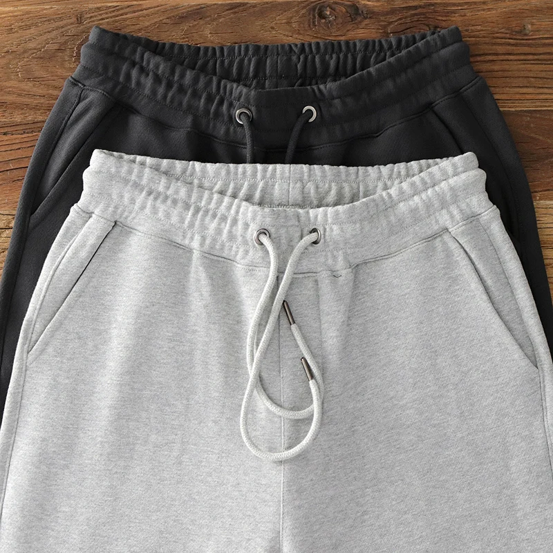 Заредете гамаши мъжки от двойно усукана прежда от чист памук, с дебел трикотажным шнурком, свободни живо спортни панталони, ежедневни панталони Изображение 3