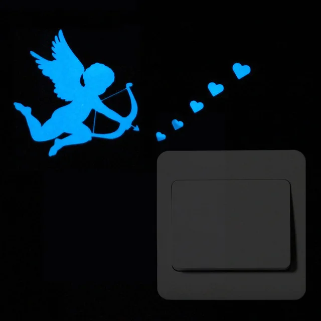 Карикатура светлинен превключвател етикети светло котка Фея синята флуоресцентна светлина в мрака на стикер за детска стая декорация на дома Изображение 2