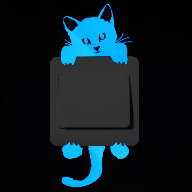 Карикатура светлинен превключвател етикети светло котка Фея синята флуоресцентна светлина в мрака на стикер за детска стая декорация на дома Изображение 3