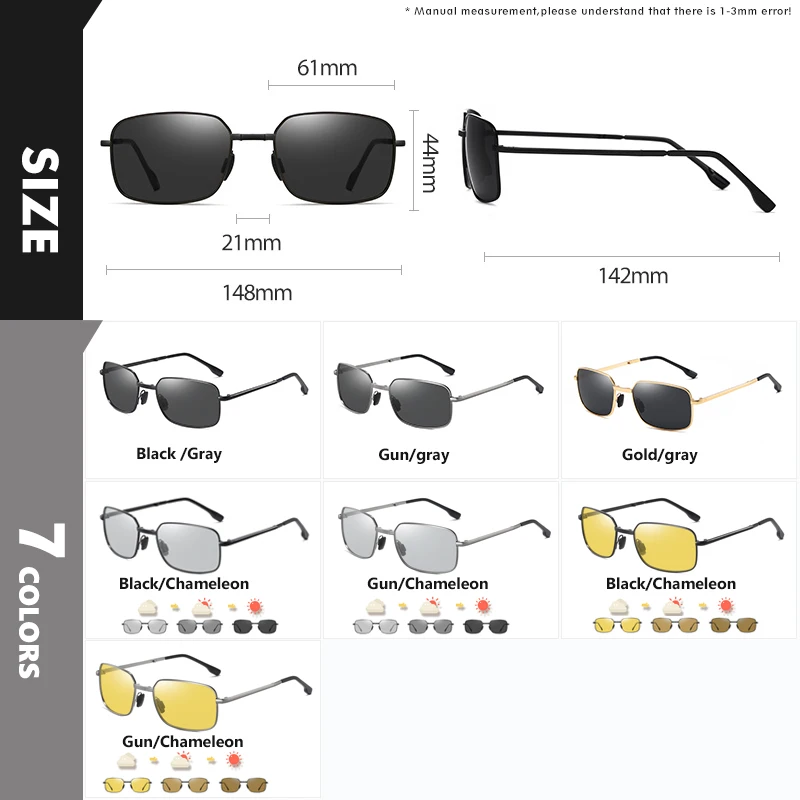 Квадратна Сгъваема Фотохромичните Слънчеви Очила Polarized Мъжки Сгъваеми Слънчеви Очила за Мъже и Жени с Високо Качество с Антирефлексно покритие lentes hombre de sol Изображение 4