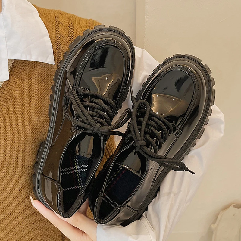 Класически Черни Обувки-Oxfords на платформата, женски лоферы, Лято-Есен, Ежедневни обувки на плоска Подметка с Шнур, дамски обувки в стил Пънк, готичес Изображение 0