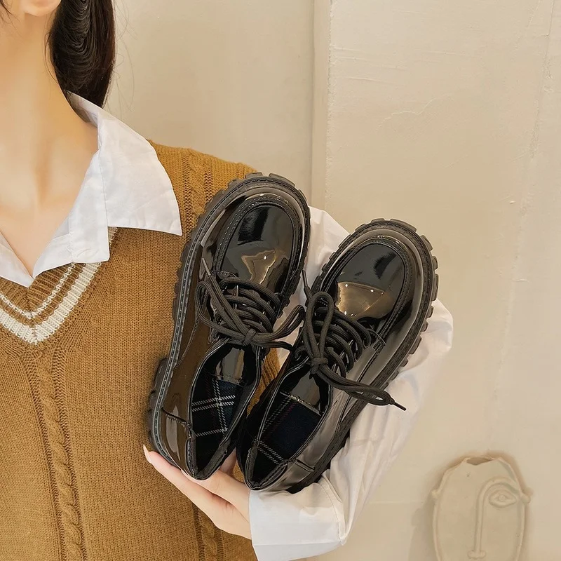 Класически Черни Обувки-Oxfords на платформата, женски лоферы, Лято-Есен, Ежедневни обувки на плоска Подметка с Шнур, дамски обувки в стил Пънк, готичес Изображение 5