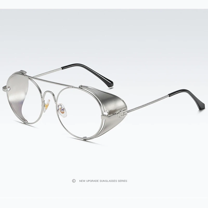 Луксозни Метални Реколта Готически Слънчеви Очила В Стил Steampunk За Мъже И Жени Със Странично Щит, Прозрачни Лещи, Очила, Ретро Кръгли Слънчеви Очила Изображение 1