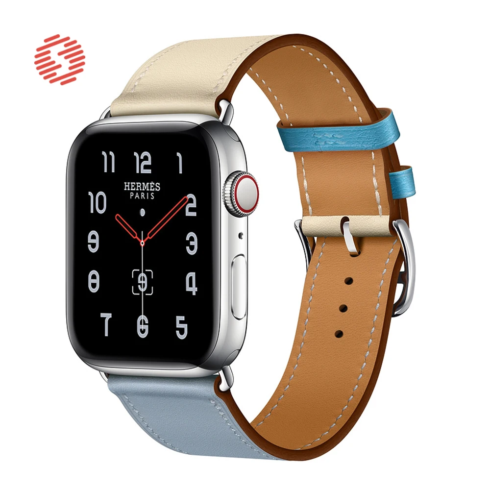 Модерен Каишка от естествена Кожа ShengOne, Елегантна Гривна за Apple Watch Серия 5 4 40 44 мм, в два цвята Взаимозаменяеми каишка 3 2 38 42 Изображение 0