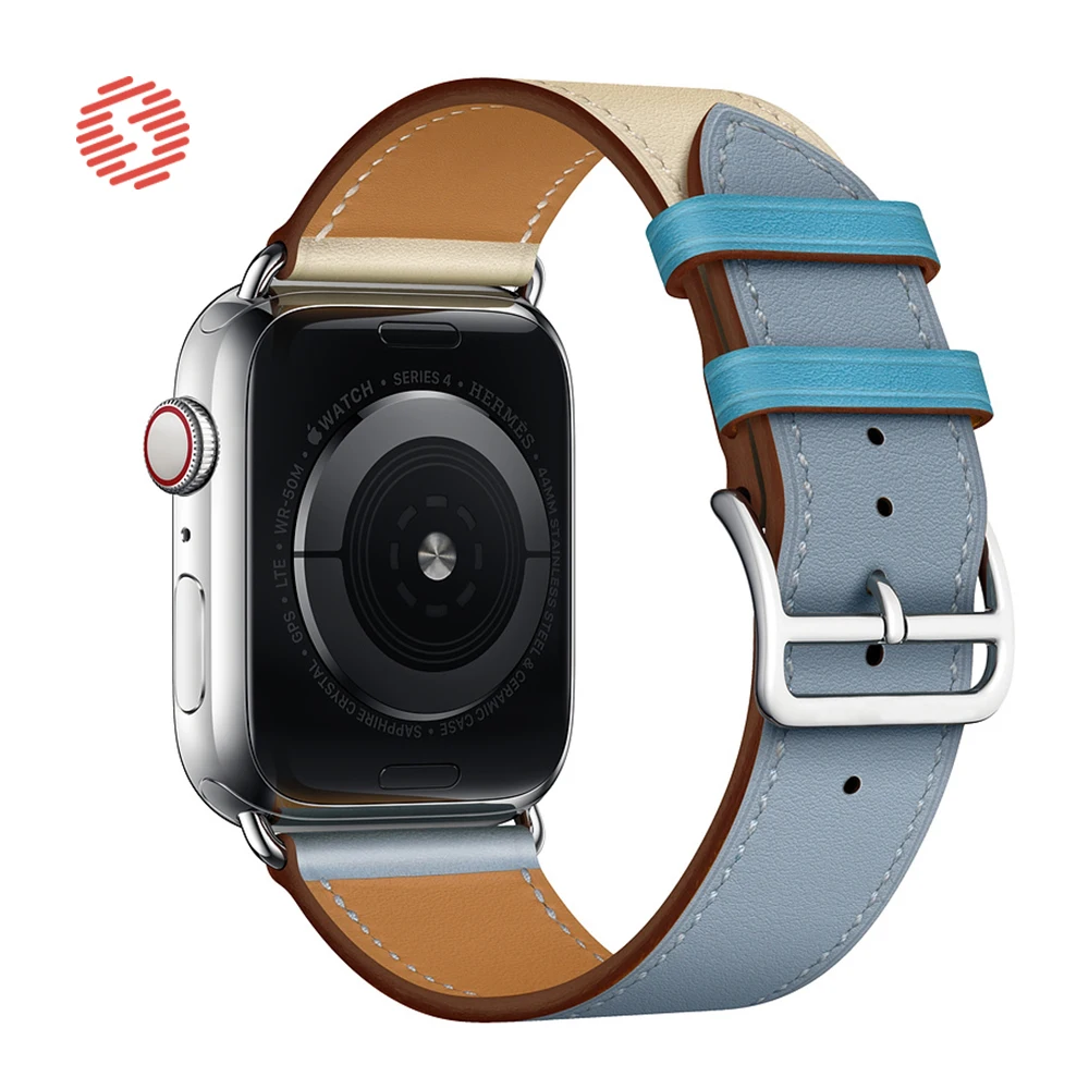 Модерен Каишка от естествена Кожа ShengOne, Елегантна Гривна за Apple Watch Серия 5 4 40 44 мм, в два цвята Взаимозаменяеми каишка 3 2 38 42 Изображение 1