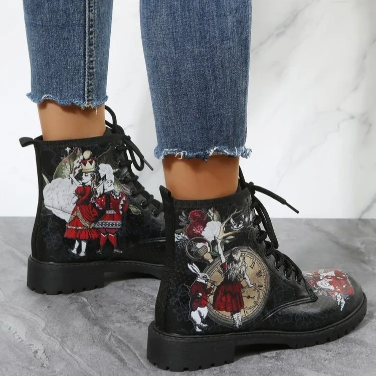 Обувки Martin/ дамски есен-зима обувки 2022 г.; модни дамски обувки с висок берцем в стила на Алиса и цветисти принтом; женски Изображение 2