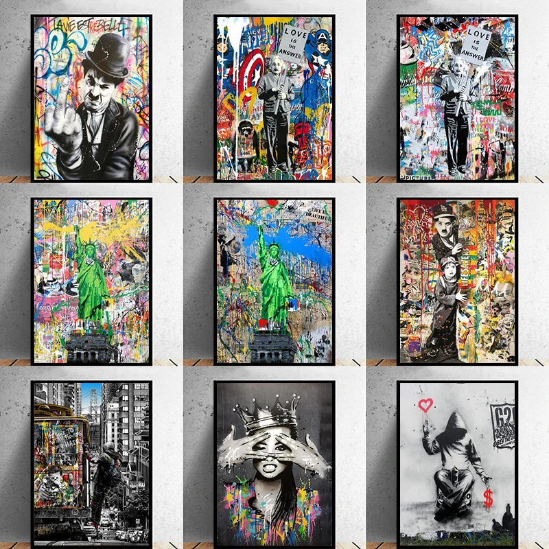 Улично графити Banksy, Статуята на Свободата, Живопис върху Платно, Постери Куадроса и Принт, монтаж на стена изкуство за Всекидневната, Домашен Декор Изображение 0