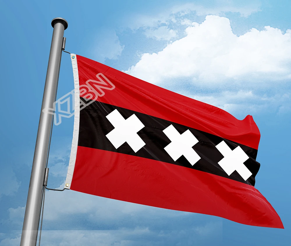 Холандия Холандия Амстердам Флаг на Града 3 фут x 5ft Полиестер Банер, който да се вее 150*90 см Потребителски знаме на открито Изображение 0