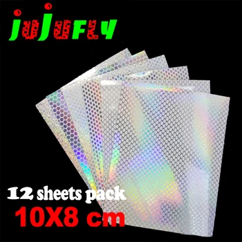 jujufly 12 листа комплект холограма риби, везни стръв стикер филм за връзване на мухи дъгова филм светкавица лентата стръв за кука калмари DIY материали